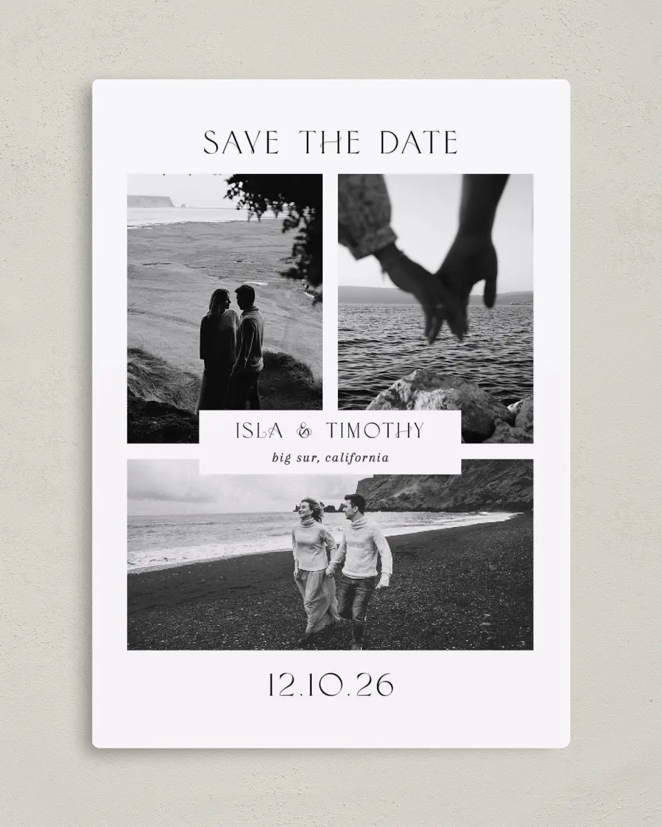 This is a 5" x 7" Save the Date Magnet called Hearts Content printed in full color with a Luxe Satin finish