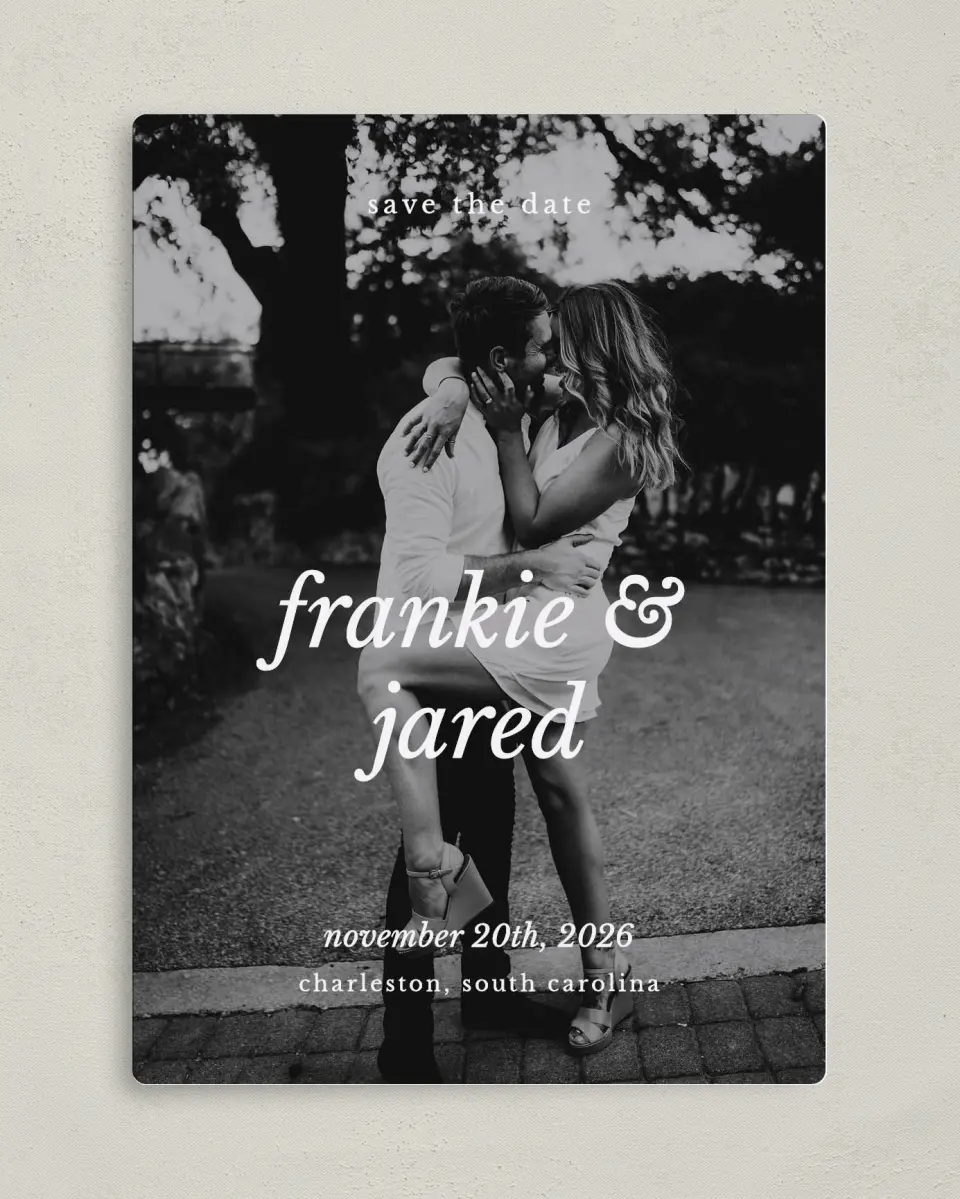 This is a 5" x 7" Save the Date Magnet called Lifelong Duo printed in full color with a Luxe Satin finish