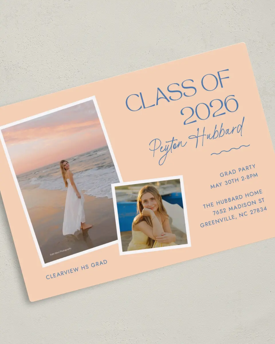 This is a 5" x 7" Graduation Announcement Magnet called Modern Montage printed in full color with Gold foil and a Luxe Satin finish