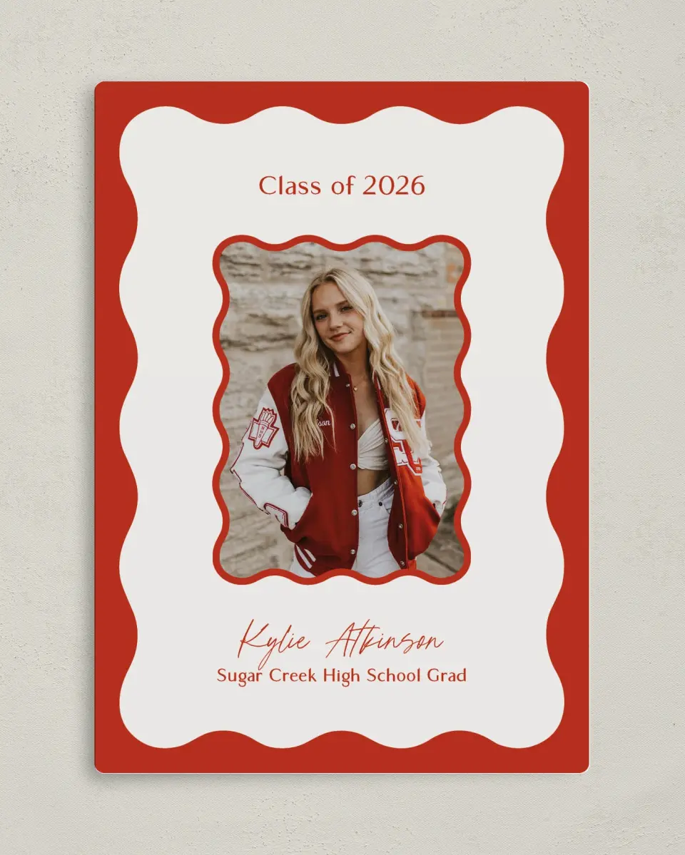 This is a 5" x 7" Graduation Announcement Magnet called Unwavering Spirit printed in full color with Gold foil and a Luxe Satin finish