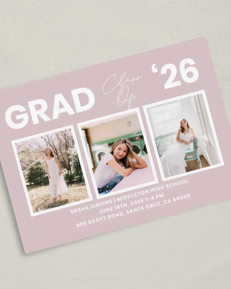 This is a 5" x 7" Graduation Announcement Magnet called Caps Off to You printed in full color with Gold foil and a Luxe Satin finish
