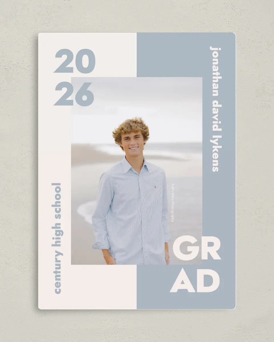 This is a 5" x 7" Graduation Announcement Magnet called Changing Chapters printed in full color with Gold foil and a Luxe Satin finish