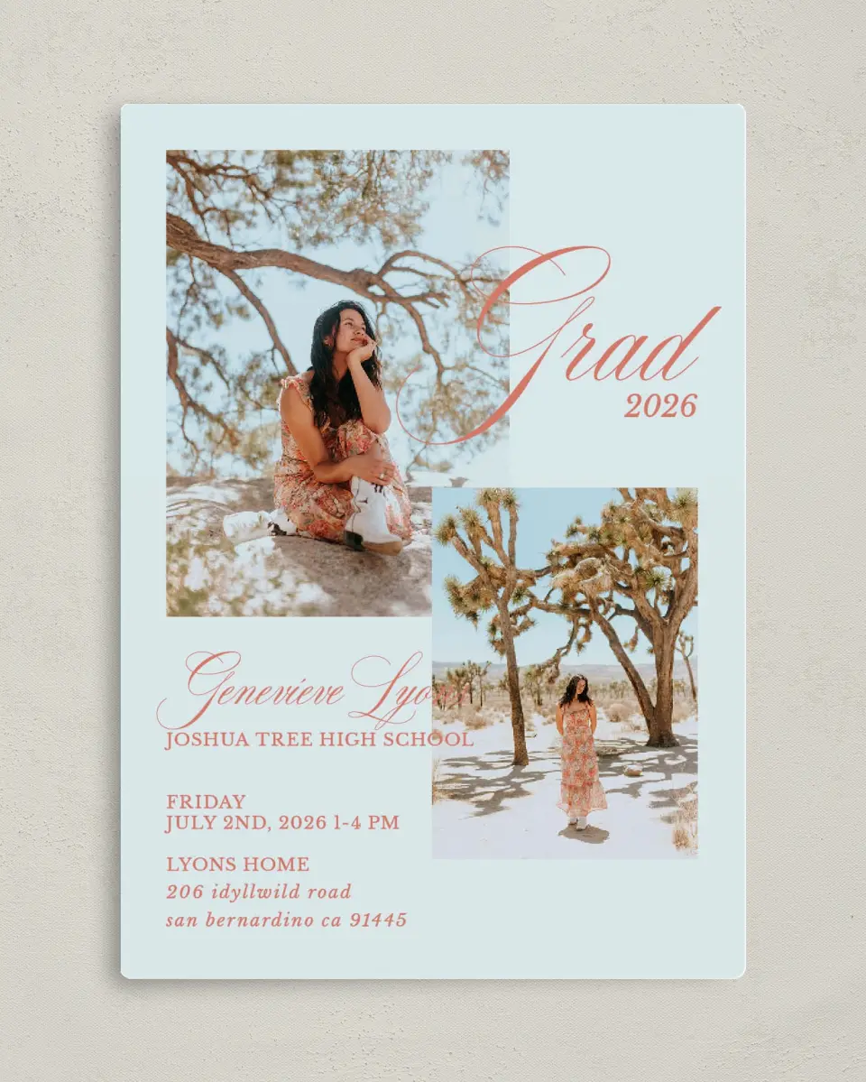 This is a 5" x 7" Graduation Announcement Magnet called Scripted Accolades printed in full color with a Luxe Satin finish