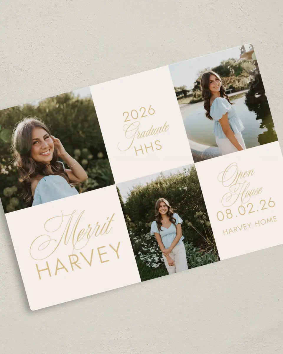 This is a 5" x 7" Graduation Announcement Magnet called Stay Golden printed in full color with a Luxe Satin finish