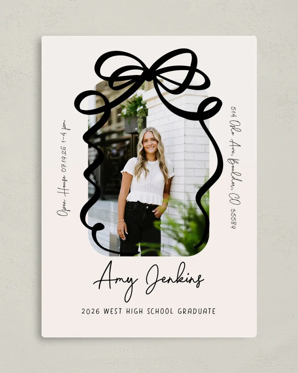 This is a 5" x 7" Graduation Announcement Magnet called All Tied Up printed in full color with a Luxe Satin finish