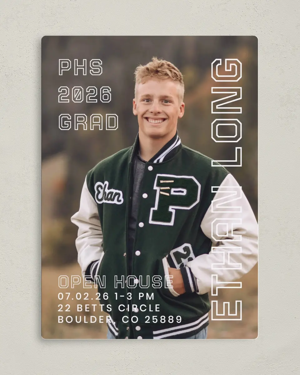 This is a 5" x 7" Graduation Announcement Magnet called Athletic Achievement printed in full color with a Luxe Satin finish