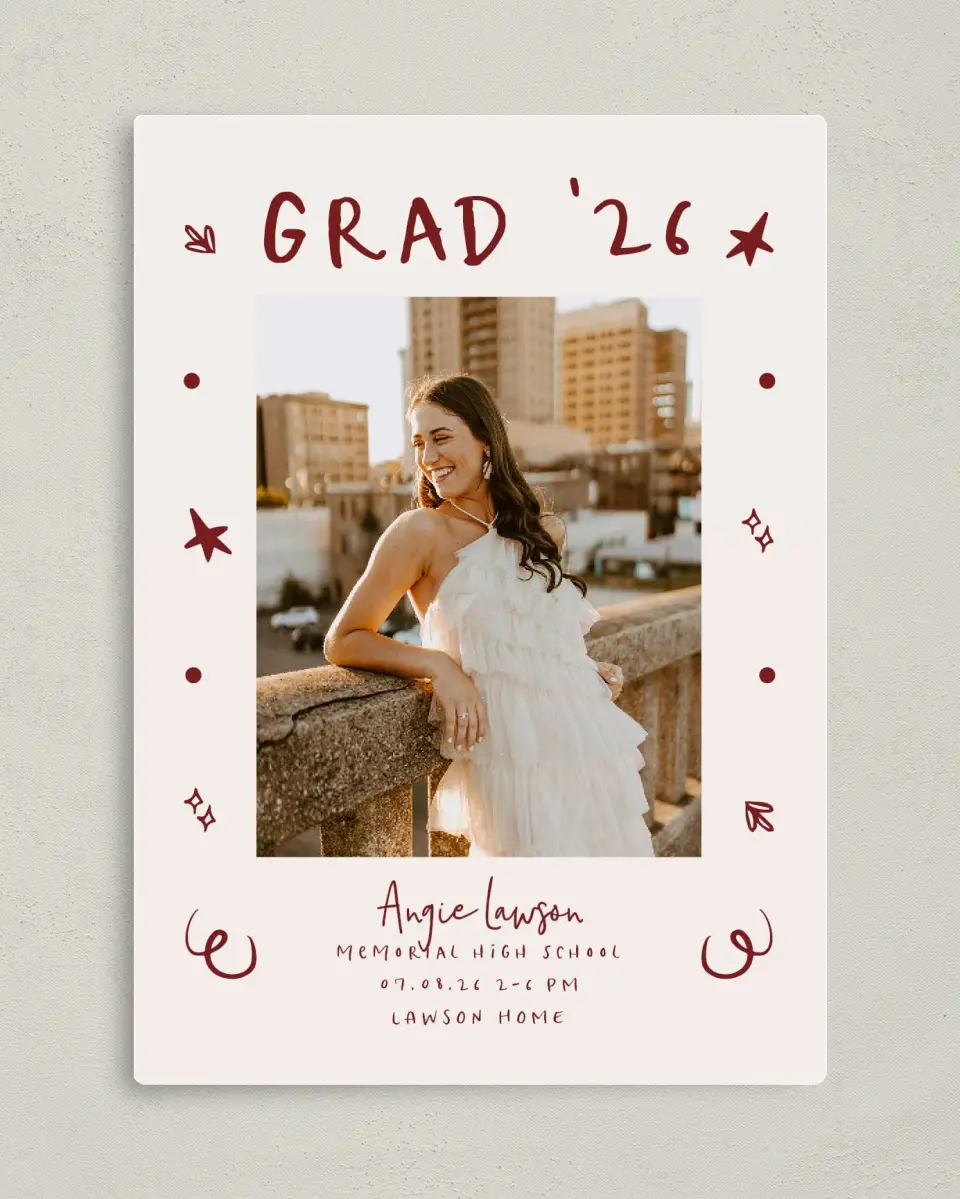 This is a 5" x 7" Graduation Announcement Magnet called Celebratory Confetti printed in full color with Gold foil and a Luxe Satin finish