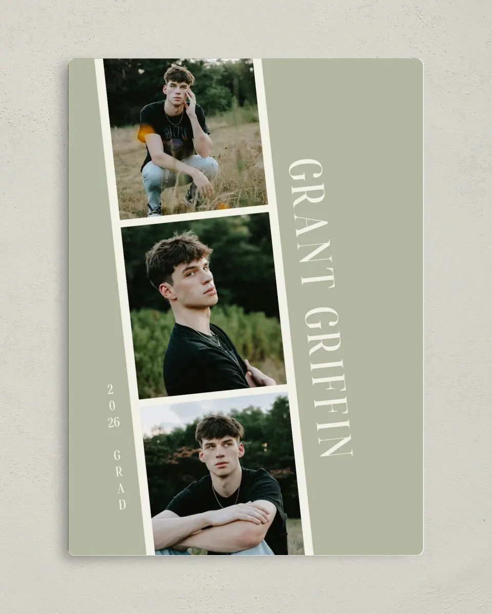 This is a 5" x 7" Graduation Announcement Magnet called Photo Booth printed in full color with Silver foil and a Luxe Satin finish