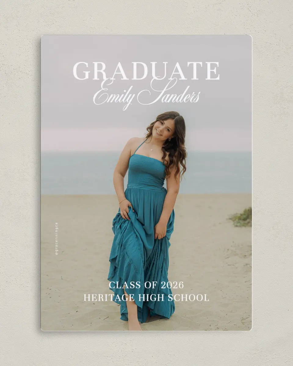 This is a 5" x 7" Graduation Announcement Magnet called Scholarly Elegance printed in full color with a Luxe Satin finish