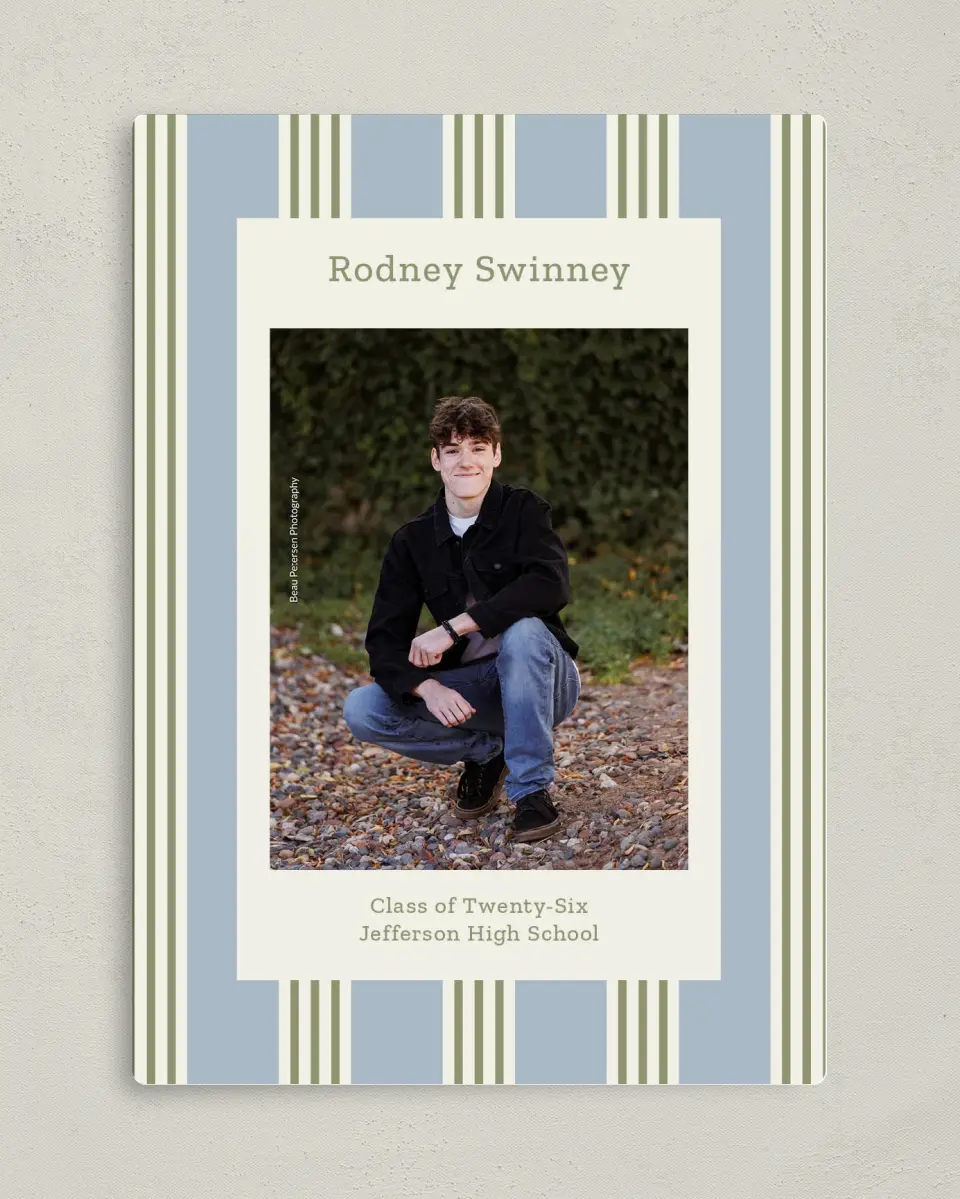 This is a 5" x 7" Graduation Announcement Magnet called Framed in Excellence printed in full color with Gold foil and a Luxe Satin finish