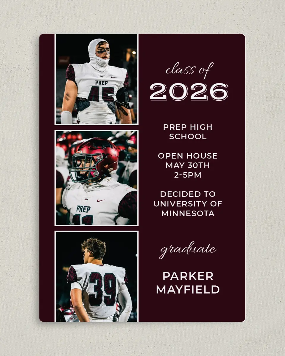 This is a 5" x 7" Graduation Announcement Magnet called All Star Graduate printed in full color with Gold foil and a Luxe Satin finish
