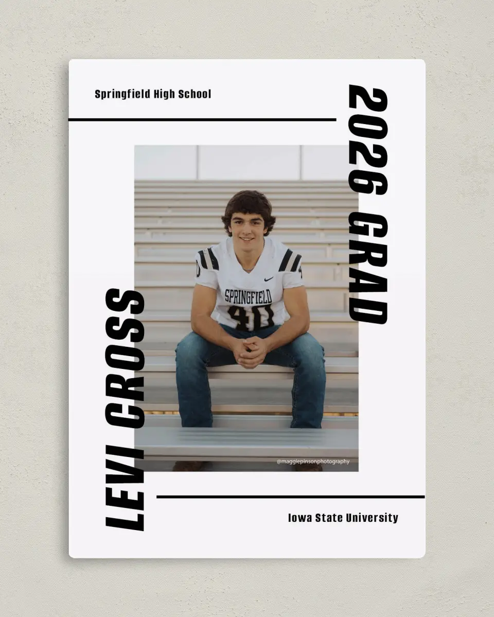 This is a 5" x 7" Graduation Announcement Magnet called Go Long printed in full color with Rose Gold foil and a Luxe Satin finish