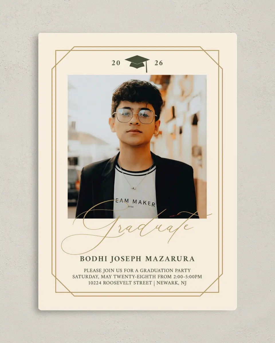 This is a 5" x 7" Graduation Announcement Magnet called Mature Minimalist printed in full color with a Luxe Satin finish