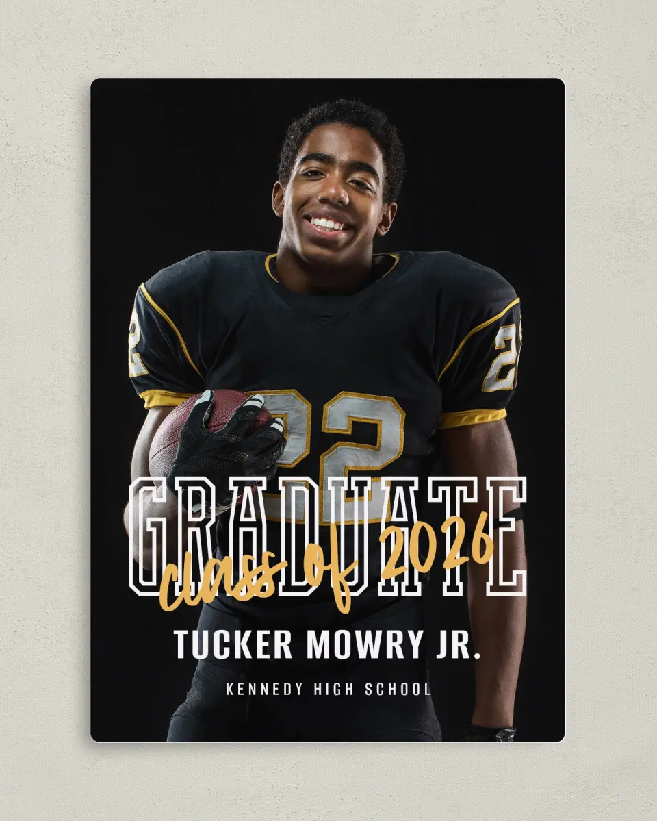 This is a 5" x 7" Graduation Announcement Magnet called Onward and Upward printed in full color with a Luxe Satin finish