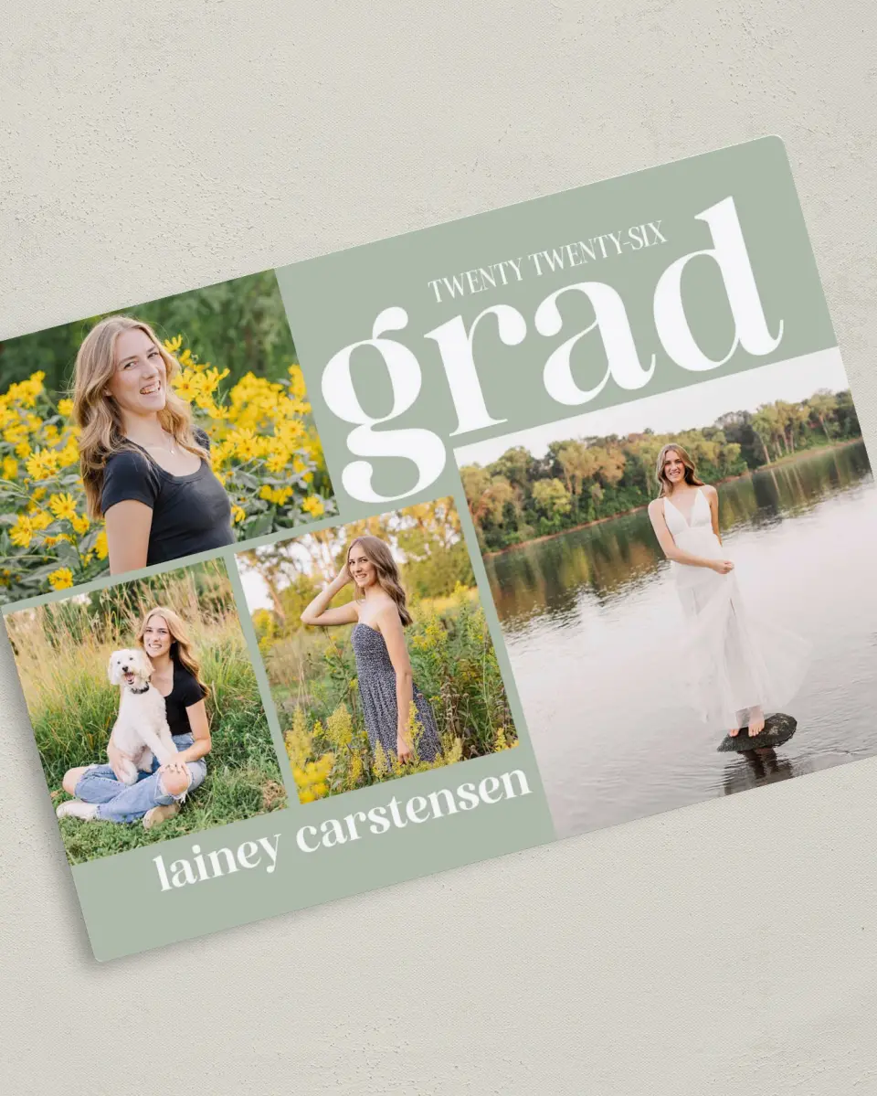 This is a 5" x 7" Graduation Announcement Magnet called Sweet Smiles printed in full color with a Luxe Satin finish