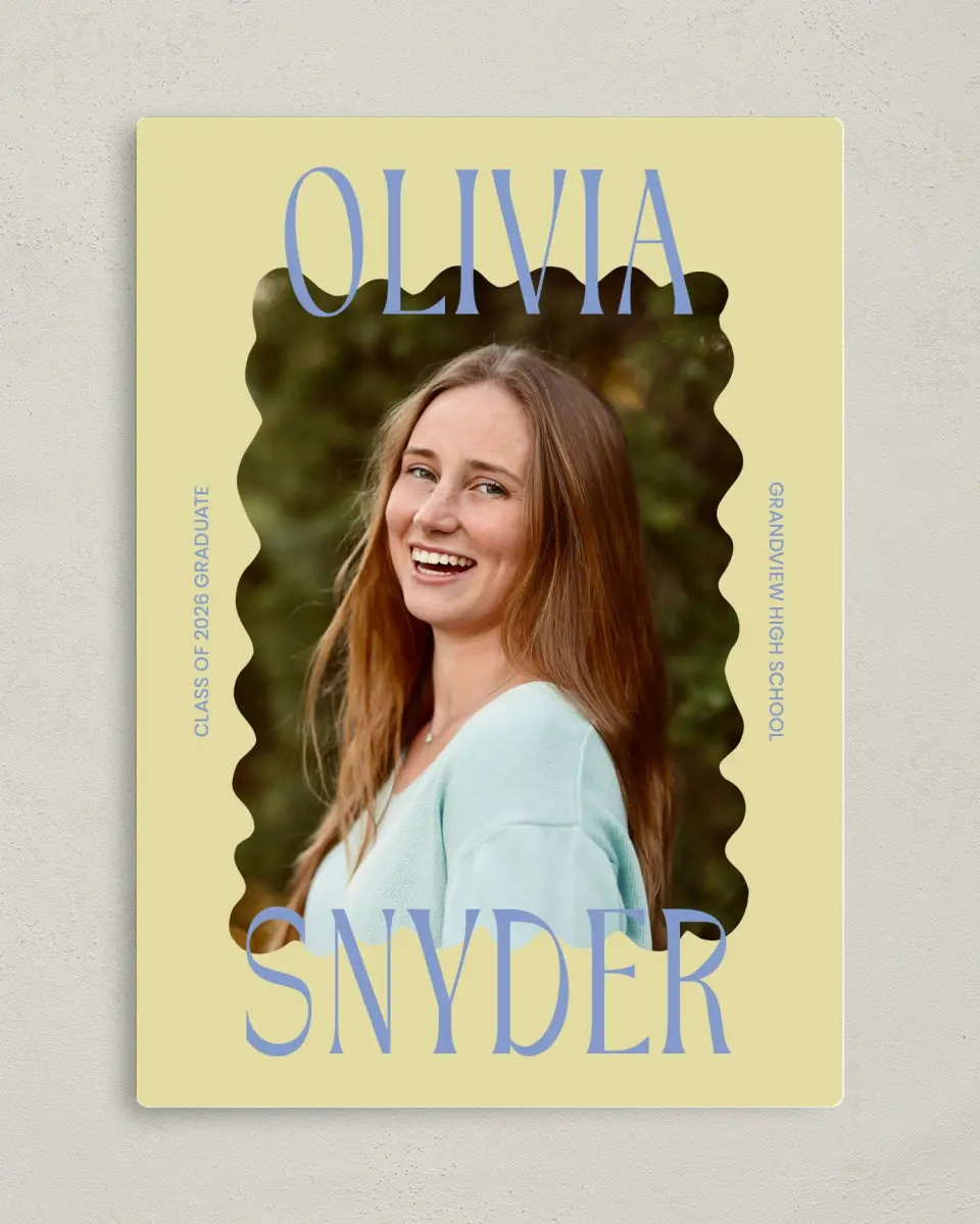 This is a 5" x 7" Graduation Announcement Magnet called Funky Colorful Cute printed in full color with a Luxe Satin finish