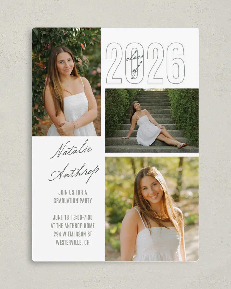 This is a 5" x 7" Graduation Announcement Magnet called Shining Brilliance printed in full color with Gold foil and a Luxe Satin finish
