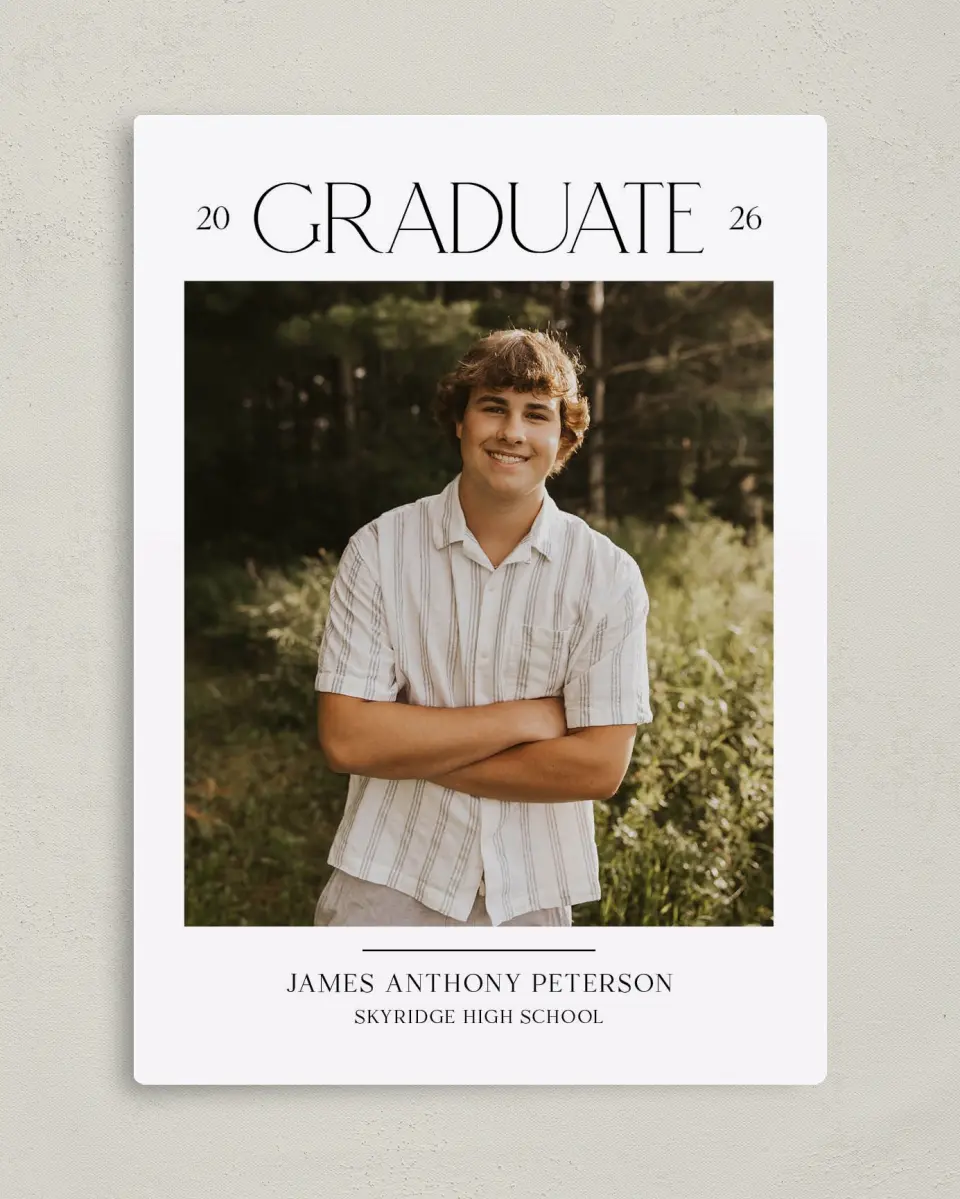 This is a 5" x 7" Graduation Announcement Magnet called Most Classic printed in full color with Gold foil and a Luxe Satin finish