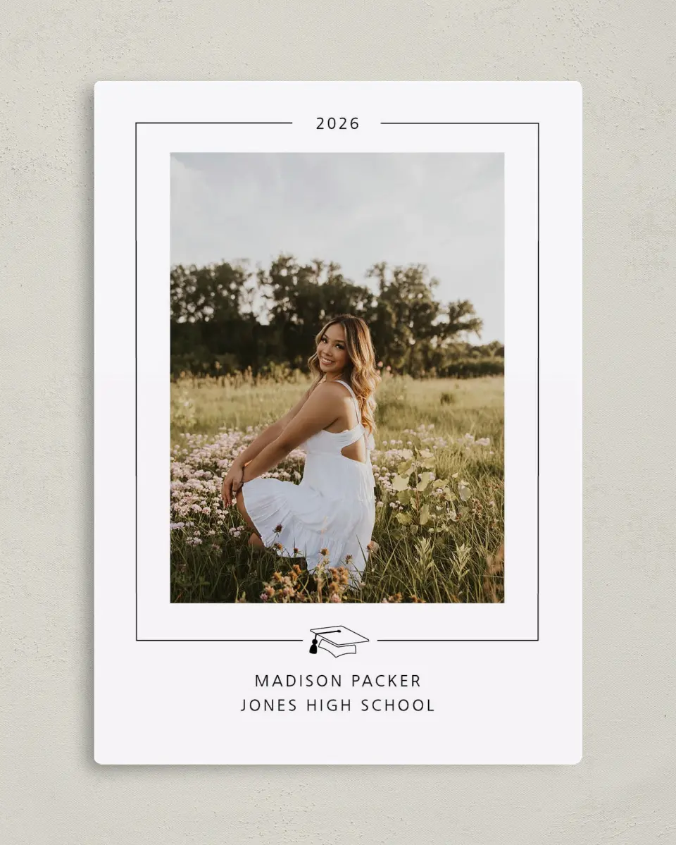 This is a 5" x 7" Graduation Announcement Magnet called Modern Grad printed in full color with Gold foil and a Luxe Satin finish