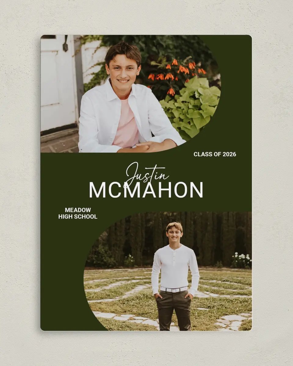 This is a 5" x 7" Graduation Announcement Magnet called Forward Bound printed in full color with Rose Gold foil and a Luxe Satin finish