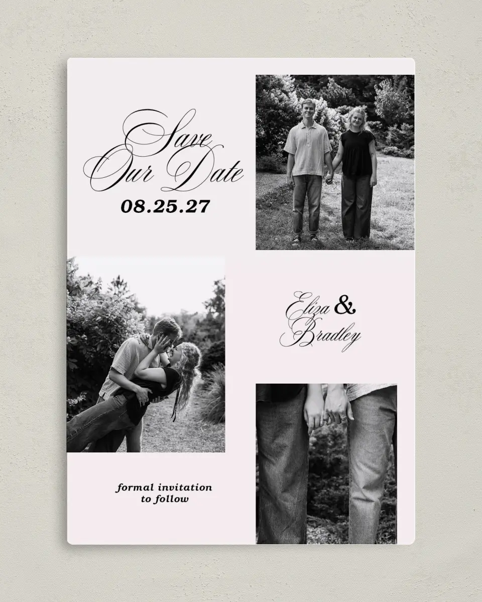 This is a 5" x 7" Save the Date Magnet called Loving You printed in full color with a Luxe Satin finish