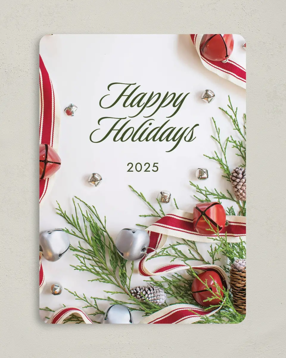 This is a 5" x 7" Christmas Card called Happy Holidays printed in full color on Premium Smooth paper