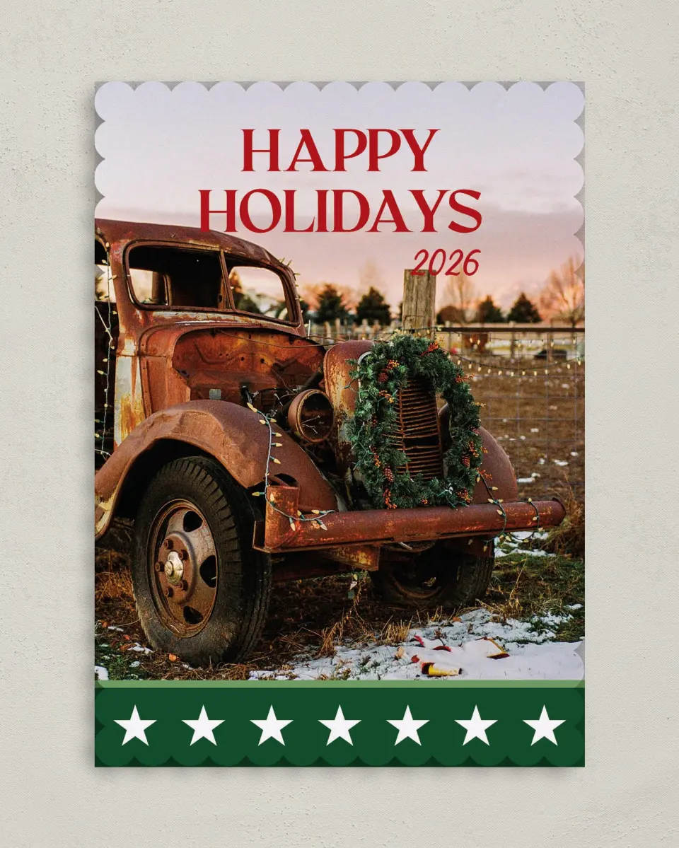 This is a 5" x 7" Christmas Card called Stars & Stripes printed in full color on Premium Smooth paper on Premium Smooth paper on Premium Smooth paper
