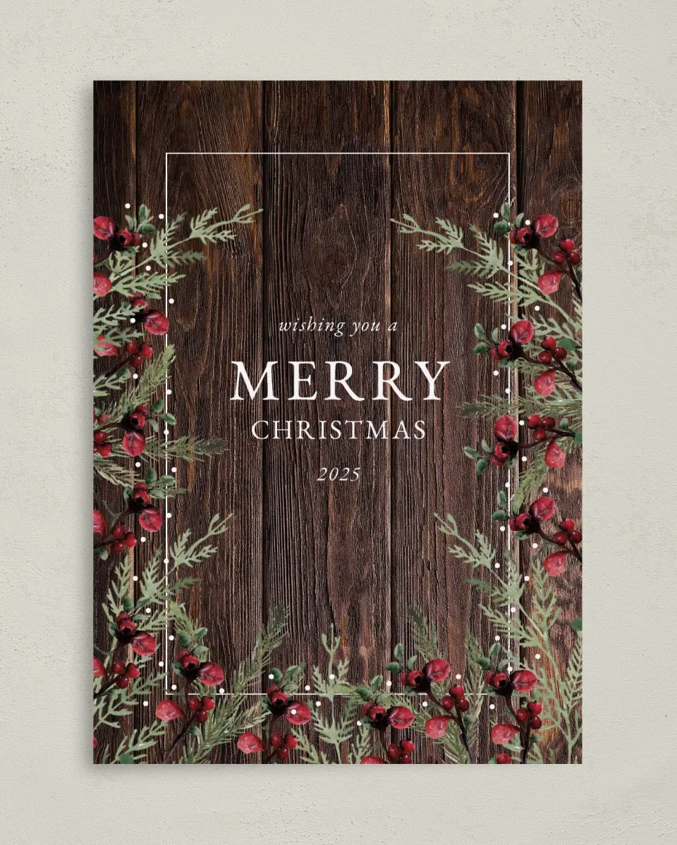 This is a 5" x 7" Christmas Card called Merry Christmas printed in full color on Premium Smooth paper