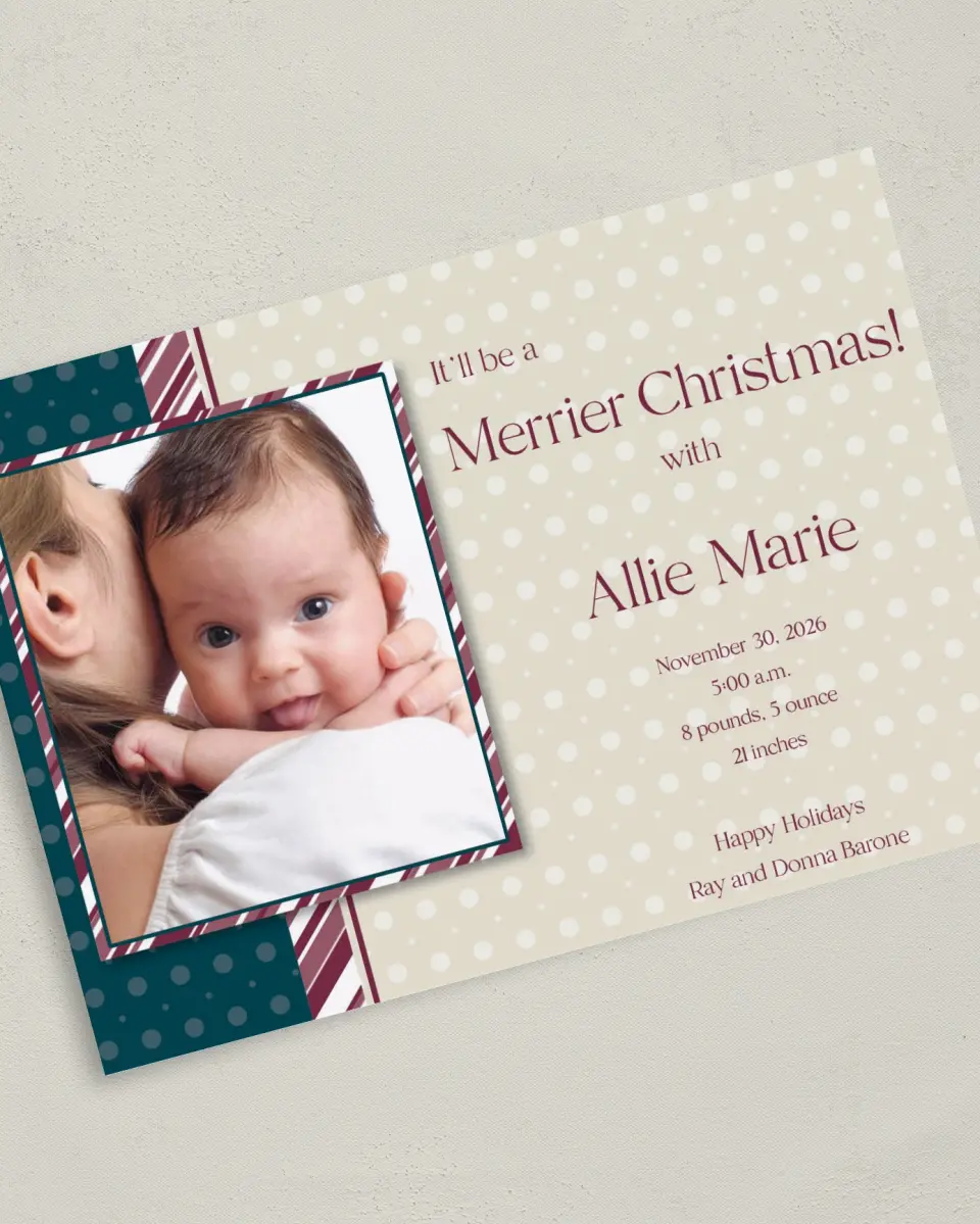 This is a 5" x 7" Christmas Card called Candy Christmas printed in full color on Premium Smooth paper