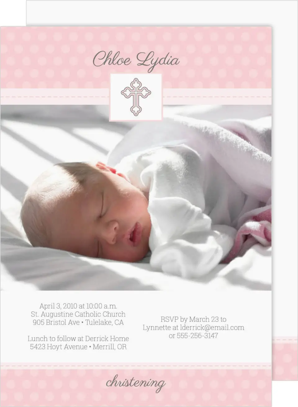 This is a 5" x 7" Christening Invitation Card called Blessed Cross printed in full color on Premium Smooth paper