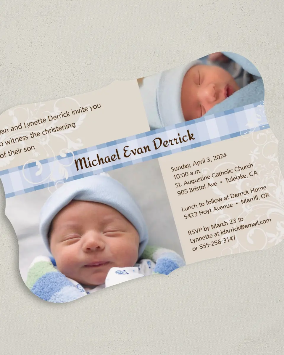 This is a 5" x 7" Bracket Card called Sweet Boy Swirls printed in full color on Premium Smooth paper
