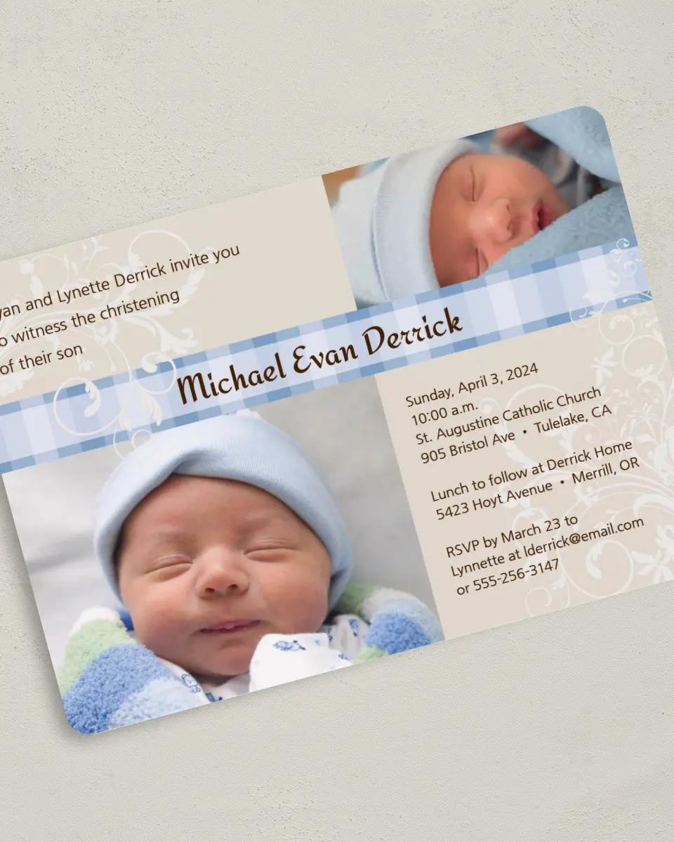 This is a 5" x 7" Rounded Card called Sweet Boy Swirls printed in full color on Premium Smooth paper