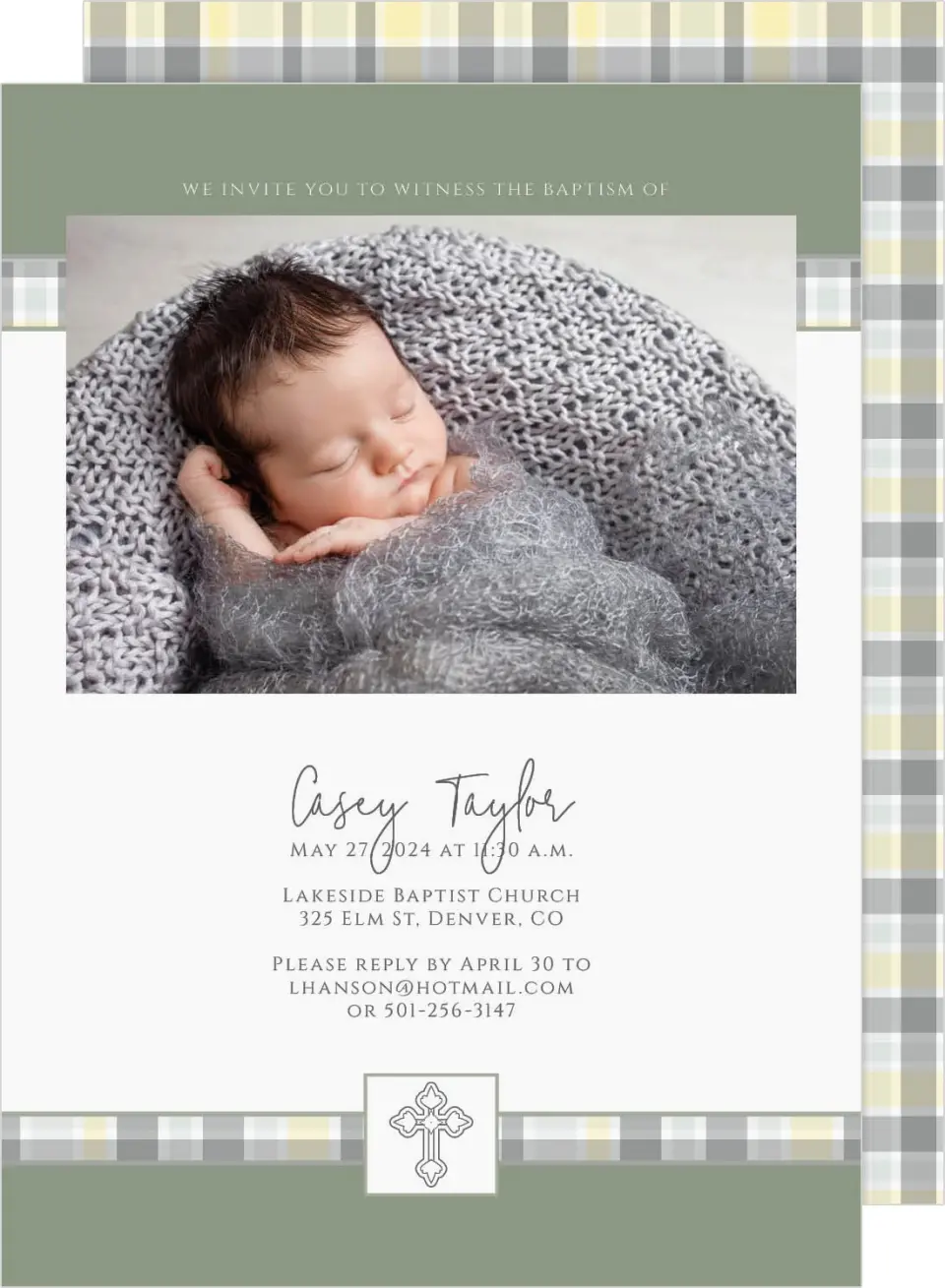 This is a 5" x 7" Baptism Invitation Card called Ornamental Cross printed in full color on Premium Smooth paper