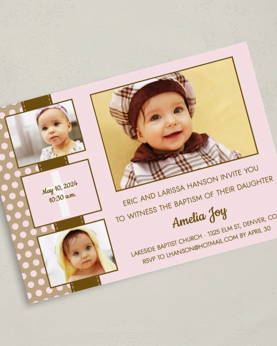 This is a 5" x 7" Baptism Invitation Card called Expression printed in full color on Premium Smooth paper