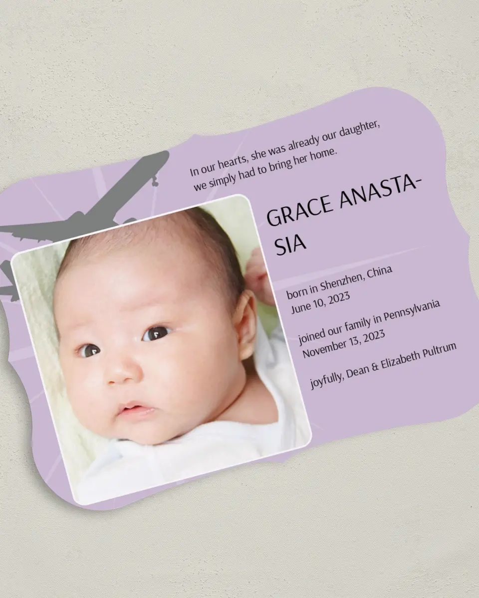 This is a 5" x 7" Bracket Card called Bringing Her Home printed in full color on Premium Smooth paper