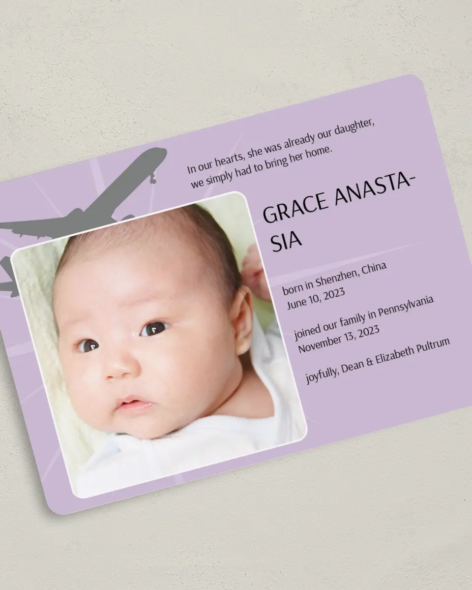 This is a 5" x 7" Rounded Card called Bringing Her Home printed in full color on Premium Smooth paper