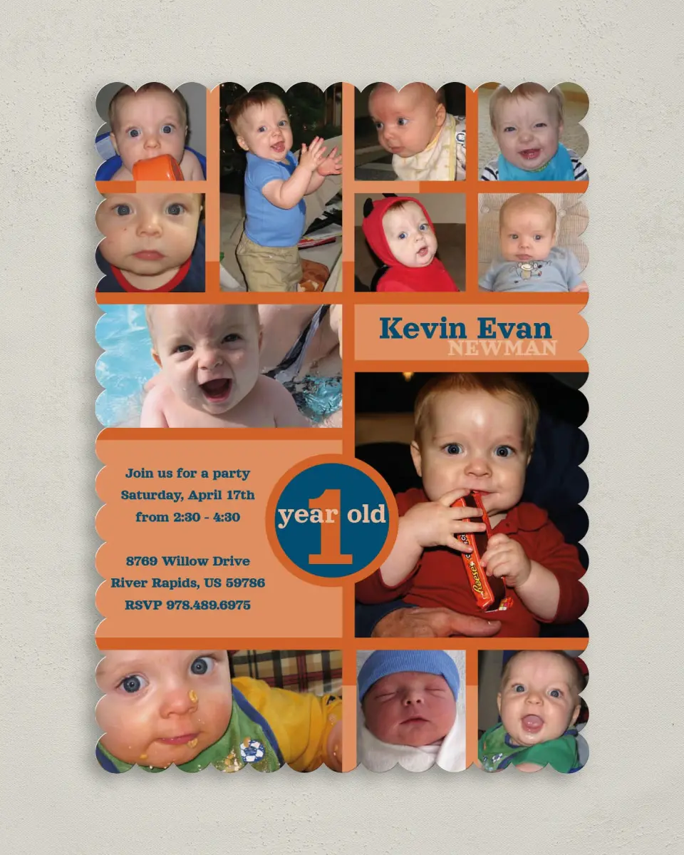 This is a 5" x 7" Birthday Party Invitation called Birthday Photo Collage printed in full color on Premium Smooth paper