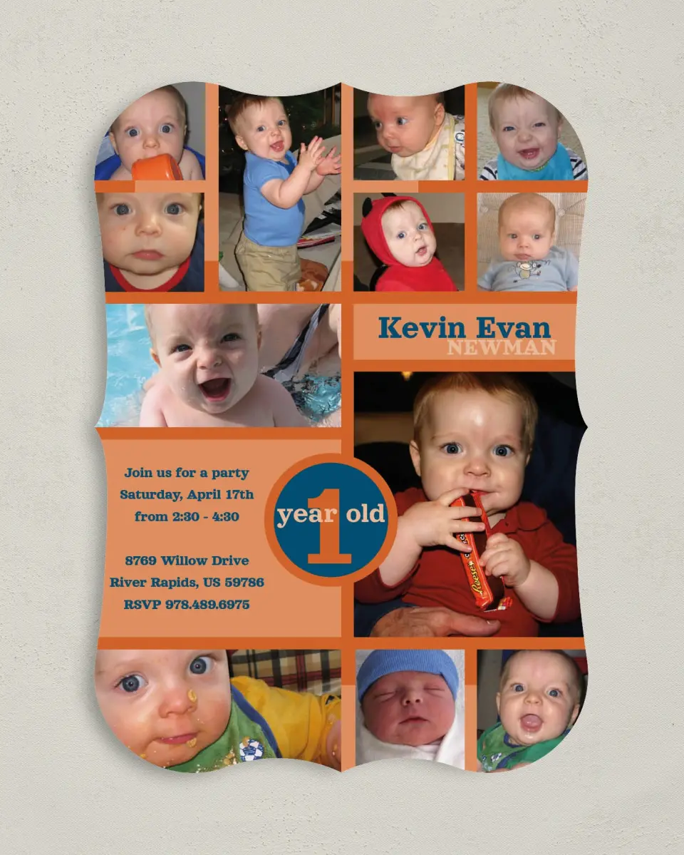This is a 5" x 7" Birthday Party Invitation called Birthday Photo Collage printed in full color on Premium Smooth paper