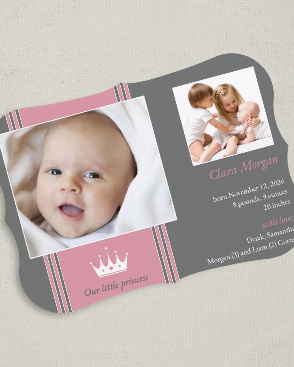 This is a 5" x 7" Birth Announcement Card called Our Little Princess printed in full color on Premium Smooth paper