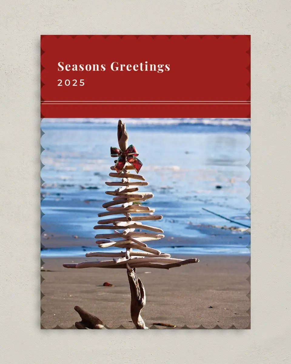 This is a 5" x 7" Christmas Card called Destination : Beach printed in full color on Premium Smooth paper on Premium Smooth paper on Premium Smooth paper