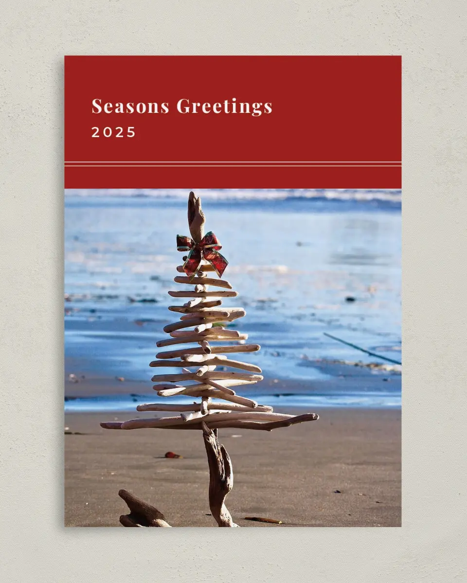 This is a 5" x 7" Christmas Card called Destination : Beach printed in full color on Premium Smooth paper