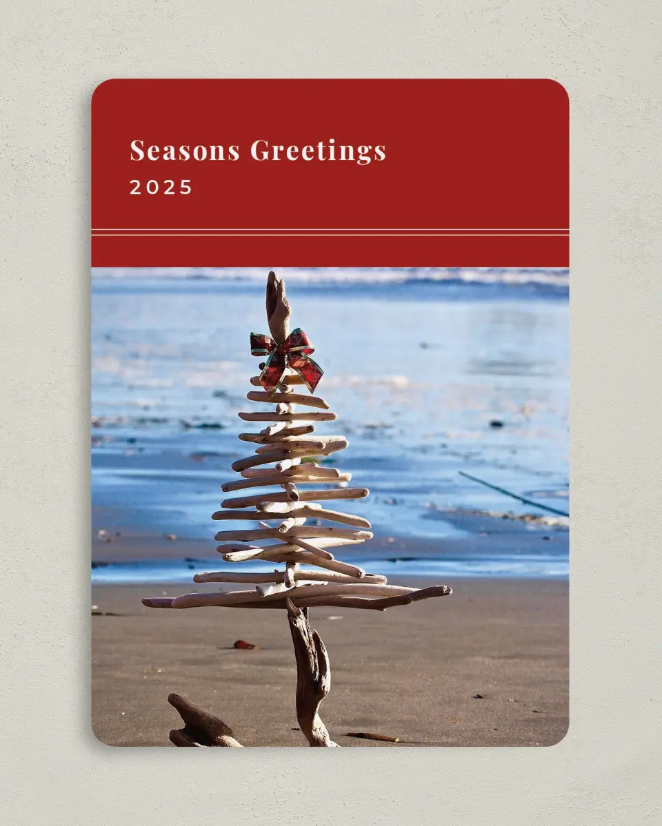 This is a 5" x 7" Christmas Card called Destination : Beach printed in full color on Premium Smooth paper
