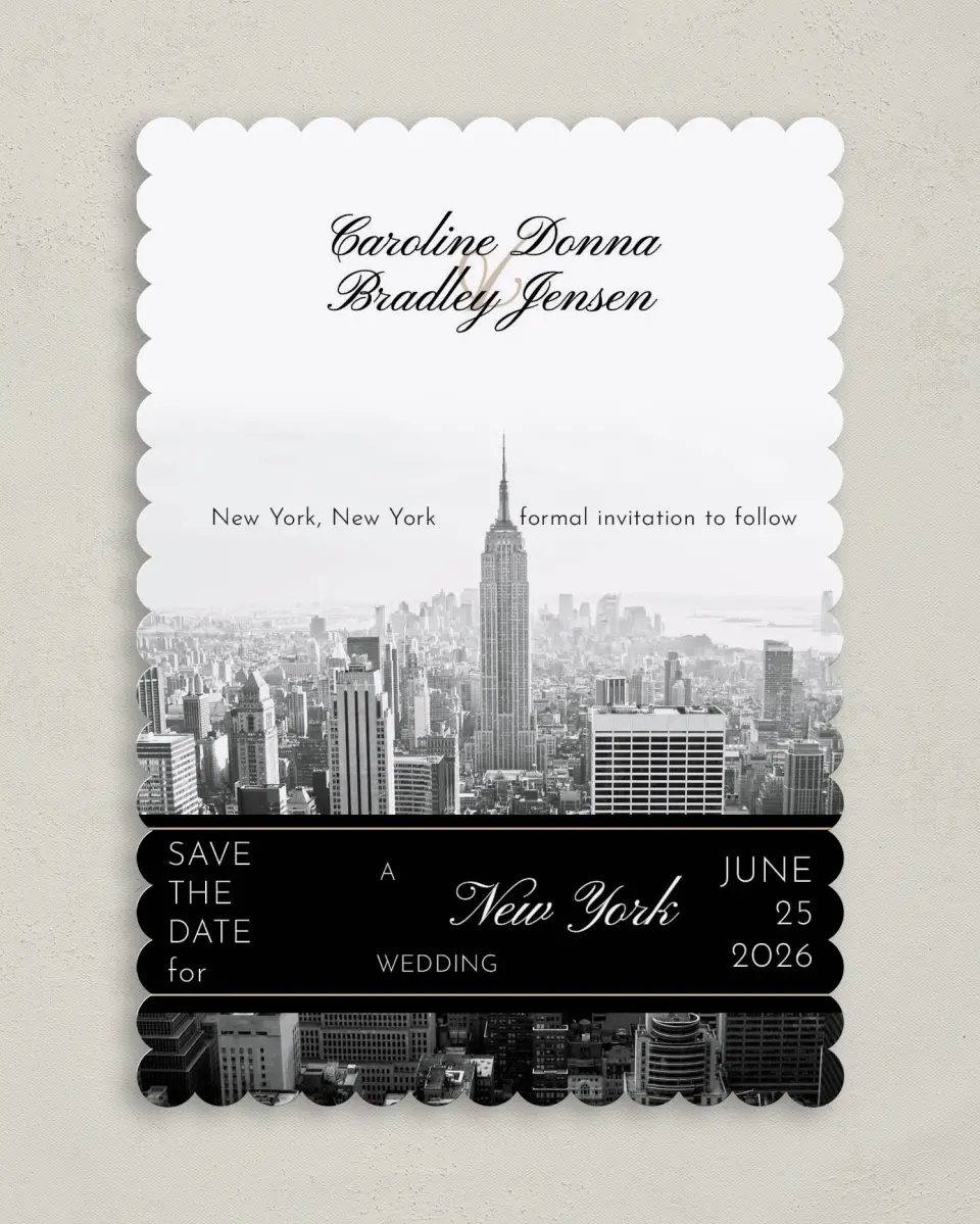 This is a 5" x 7" Save the Date Card called Classic New York printed in full color on Premium Smooth paper