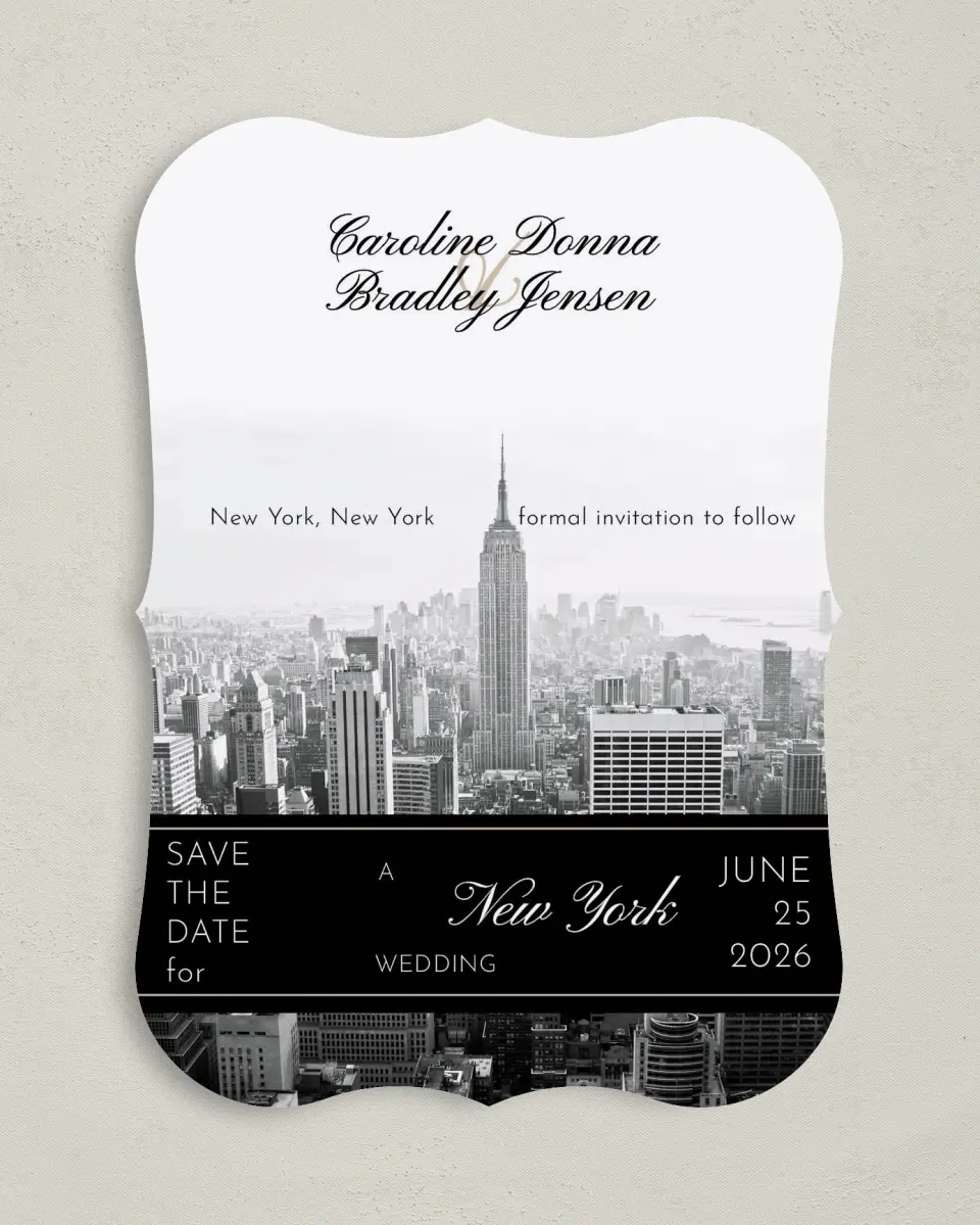 This is a 5" x 7" Save the Date Card called Classic New York printed in full color on Premium Smooth paper