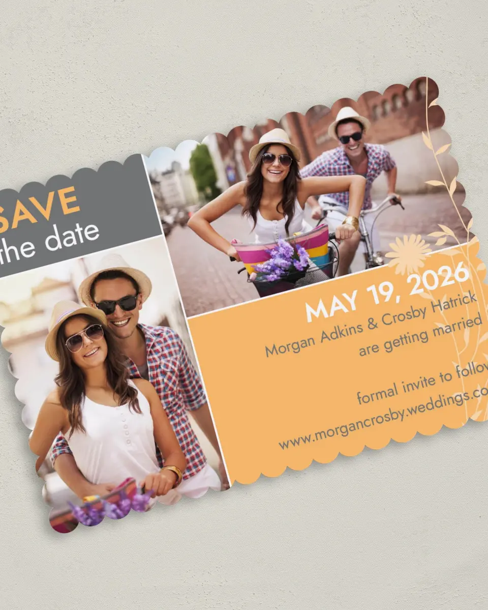 This is a 5" x 7" Save the Date Card called Field of Love printed in full color on Premium Smooth paper