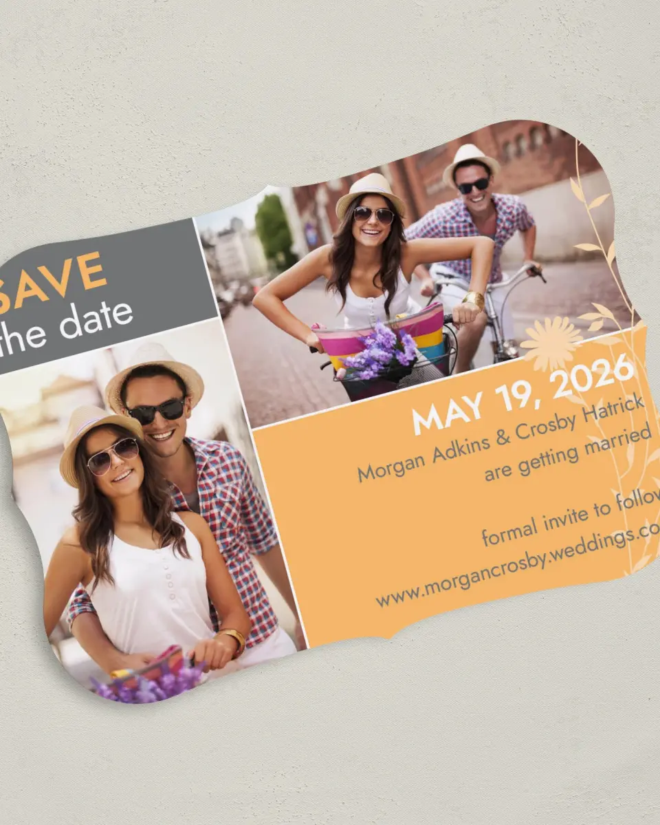 This is a 5" x 7" Save the Date Card called Field of Love printed in full color on Premium Smooth paper