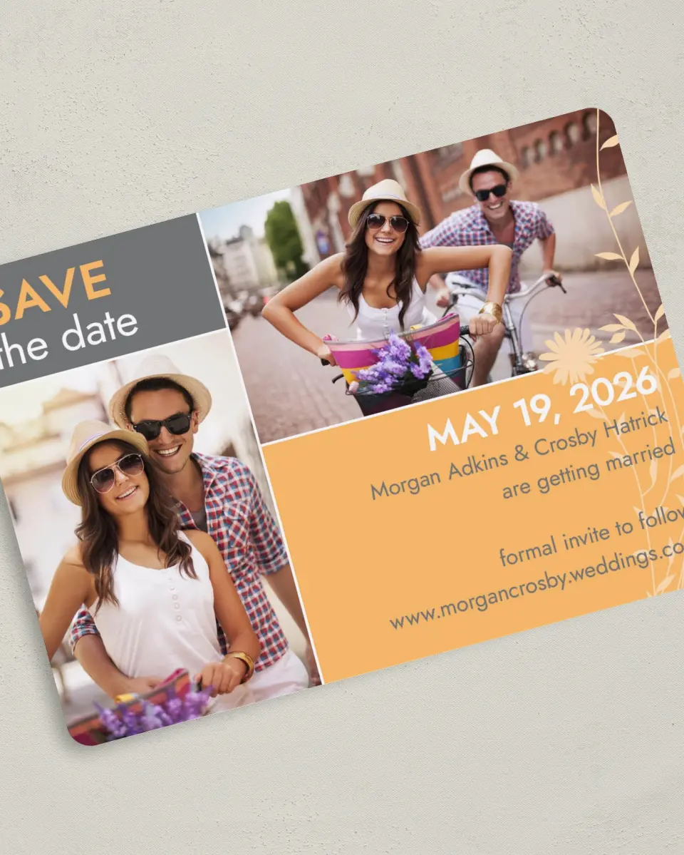This is a 5" x 7" Save the Date Card called Field of Love printed in full color on Premium Smooth paper