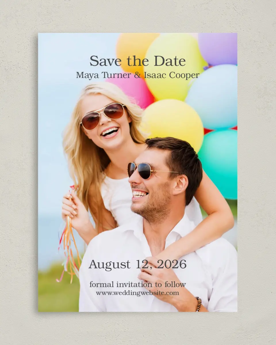 This is a 5" x 7" Save the Date Card called Full Photo printed in full color on Premium Smooth paper