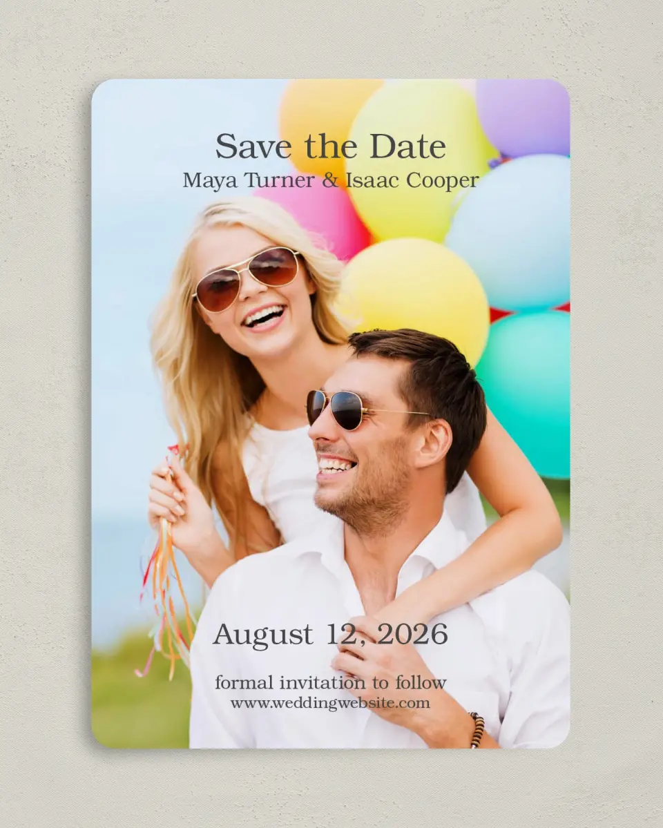 This is a 5" x 7" Save the Date Card called Full Photo printed in full color on Premium Smooth paper