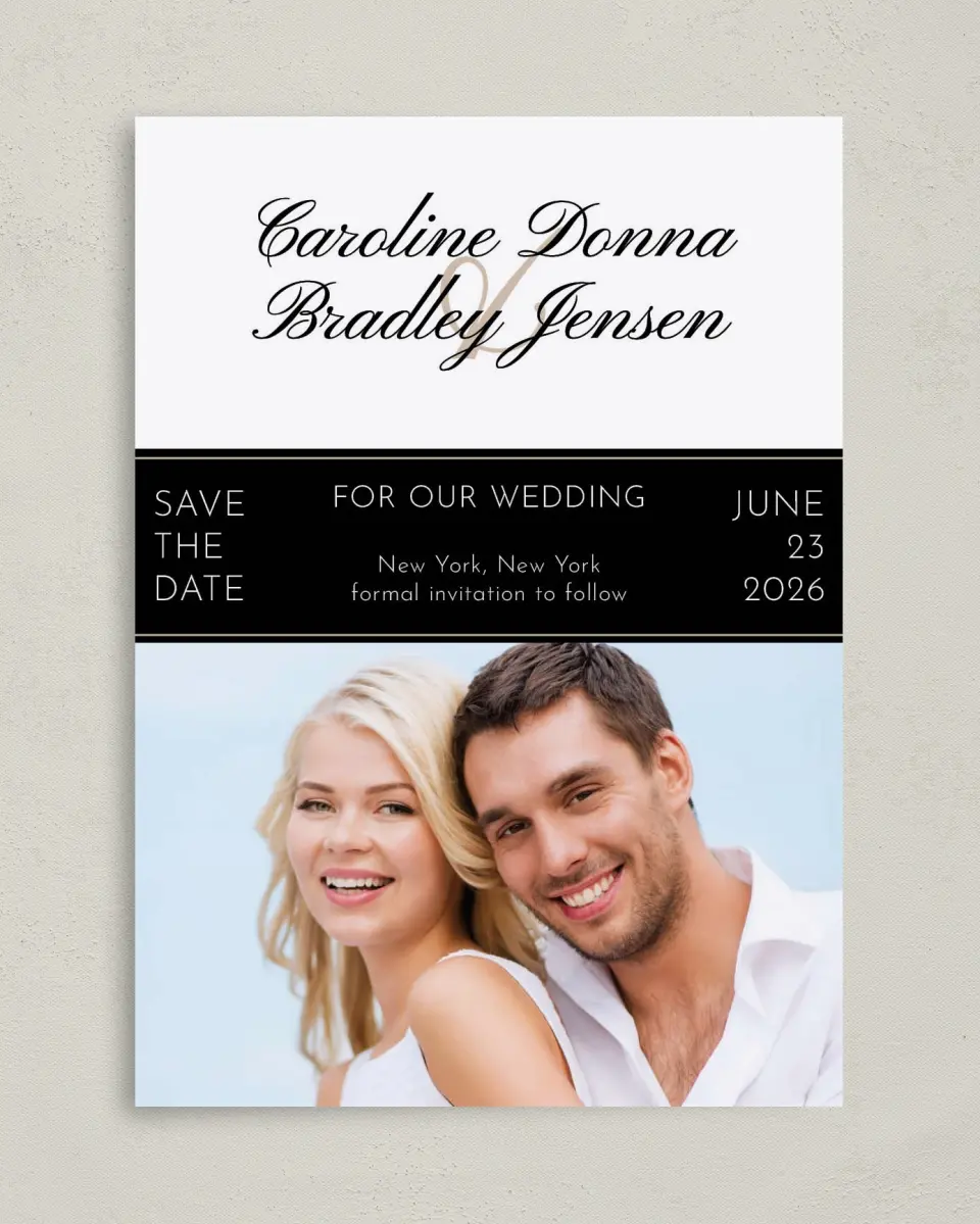 This is a 5" x 7" Save the Date Card called Vision of Love printed in full color on Premium Smooth paper